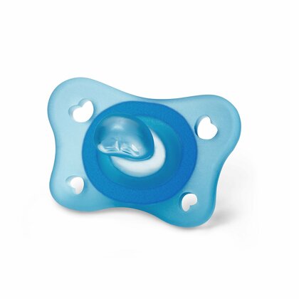 Chicco Physio Forma Mini Soft upokojujúce cumlíky, 2ks, modrá/transparentná, 2-6m