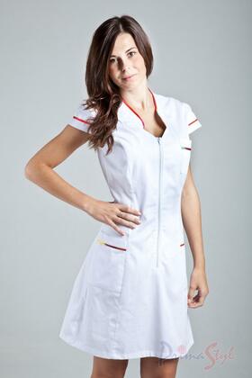 Primastyl Dámské zdravotnické šaty ZLATA s barevným lemem, bílá vel. L XL