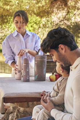 Miniland Terra Termoska, 500ml, modrá/palmy