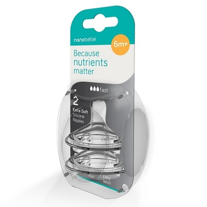 Nanobébé Silikonová savička na láhev Nanobébé - rychlý průtok - 2 ks, od 6m+