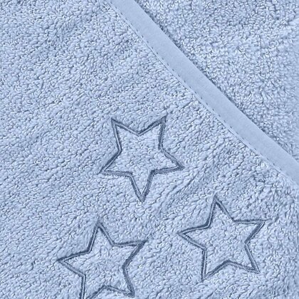 XKKO Organic BIO Bavlněná froté osuška s kapucí 90x90 - Baby Blue Stars