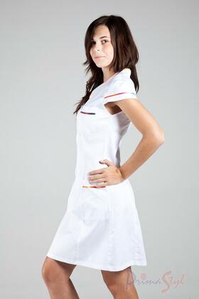 Primastyl Dámské zdravotnické šaty ZLATA s barevným lemem, bílá vel. L XXL