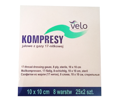 VELO Sterilný gázový obklad - 17N 8W 5cm x 5cm (25x2ks)