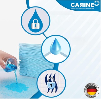 CARINE Jednorazové absorbčné podložky, modré, 60cmx90cm, absorbcia 1000 ml, 30ks
