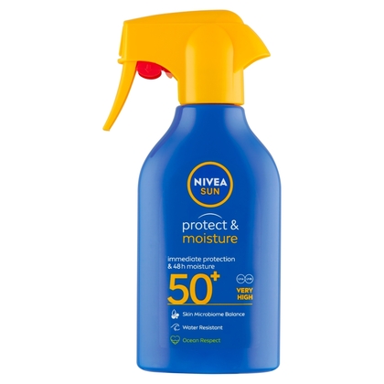 NIVEA Sun Protect &amp; Moisture Hidratáló spray barnításhoz OF 50+, 270 ml