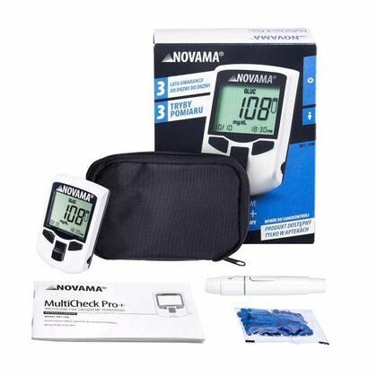 NOVAMA MULTICHECK PRO+ Messgerät + Streifen (Glukose, Cholesterin, Harnsäure)