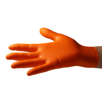 VELO STRONG GRIP Pevné nitrilové pracovné rukavice s pevným úchopom, veľ.XL, oranžové,50ks