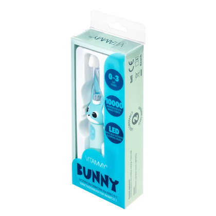 VITAMMY Bunny Sonický zubní kartáček pro děti s LED světlem a nanovlákny, 0-3 roky, blankyt