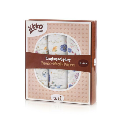 XKKO BMB Bambusová plienka Digi - Blue Wildflowers, 70x70, MIX 3ks