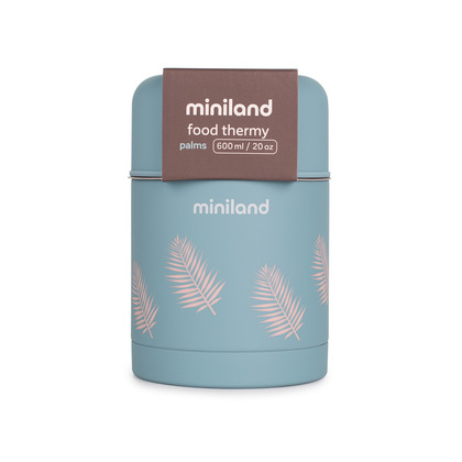 Miniland Terra Termoska na jedlo, 600ml, modrá/palmy