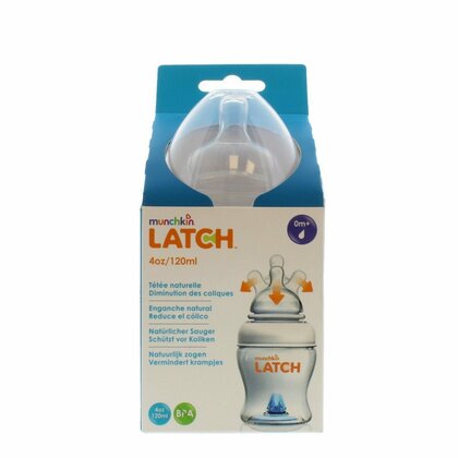 MUNCHKIN LATCH,  Dojčenská fľaša s cumlíkom a antikolikovým ventilom, 120ml, od 0m+