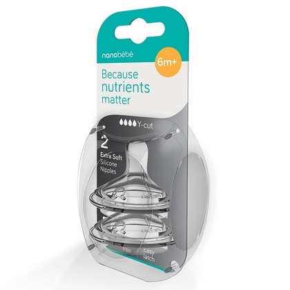 Nanobébé Silikonová savička na láhev Nanobébé - rychlý průtok Y - 2 ks, od 6m+