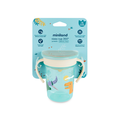 Miniland Lernbecher mit Silikontrinkaufsatz - Jurassic - 260ml