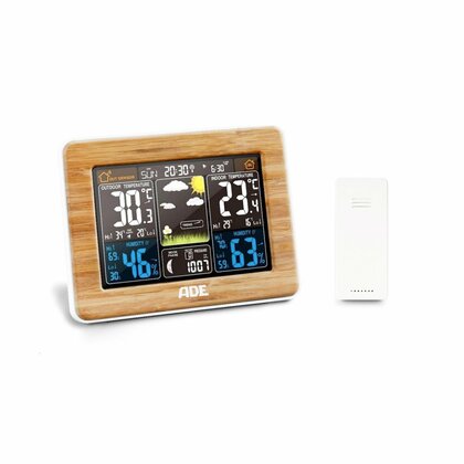 ADE WS1703 Multifunkčná drevená  meteostanica s ukazovateľom teploty a napájaním zo siete