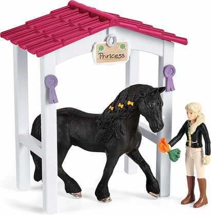 Schleich Malá stajňa s jazdkyňou Tori a kobylou Princess