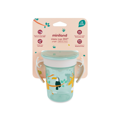 Miniland Lernbecher mit Silikontrinkaufsatz - Dschungel - 260ml
