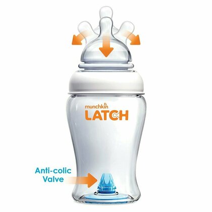 MUNCHKIN LATCH, Set Kojeneckých lahví s antikolikovým ventilem, 240ml, od 0m+, 2ks