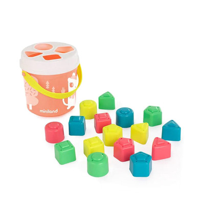 Miniland Vedierko s blokmi na triedenie tvarov, lososové