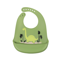 SIMED Silikónový podbradník s vreckom, Green Dinosaur