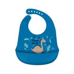 SIMED Silikónový podbradník s vreckom, Blue Dinosaur