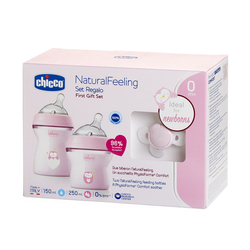 Chicco Set na kŕmenie (fľaša 150ml, fľaša 250ml, cumlík Physio Comfort 0m+), ružová