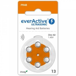 everActive Ultrasonic 1,45 V Csereelemek hallókészülékekhez, 13-as méret, 6 db
