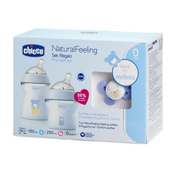 Chicco Set na kŕmenie (fľaša 150ml, fľaša 250ml, cumlík Physio Comfort 0m+), modrá