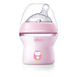 Chicco Naturalfeeling Plastová fľaša 150ml, silikónový cumel, stredný prietok 0+, ružová