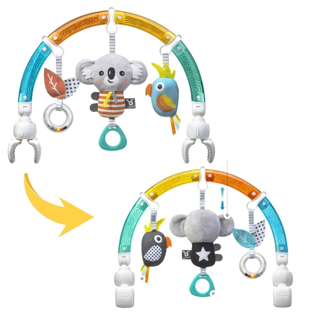 BenBat Senzorická hrazdička s hračkami na kočík a autosedačku - koala