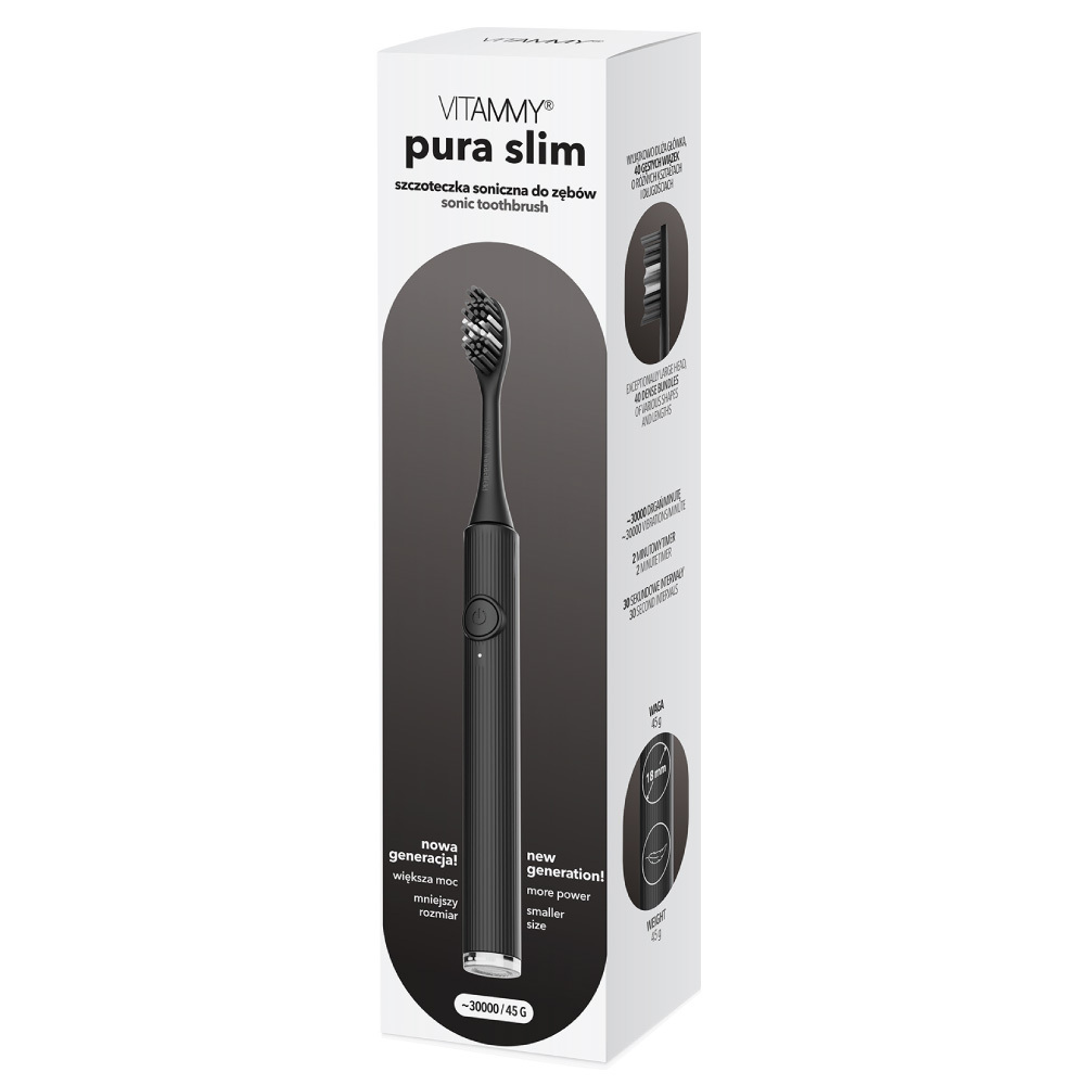 VITAMMY Pura Slim Ultralight Black Sonická zubná kefka novej generácie, čierna