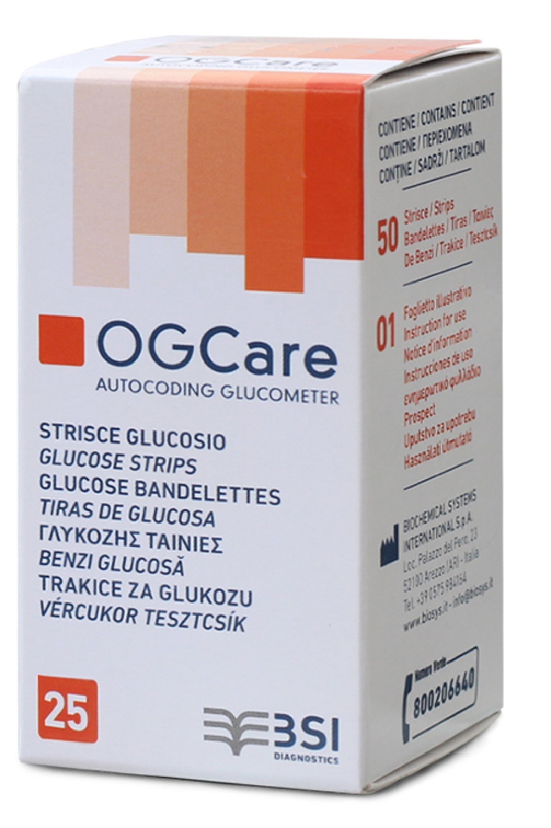 BSI OGCARE Testovacie prúžky na glukózu, 25ks