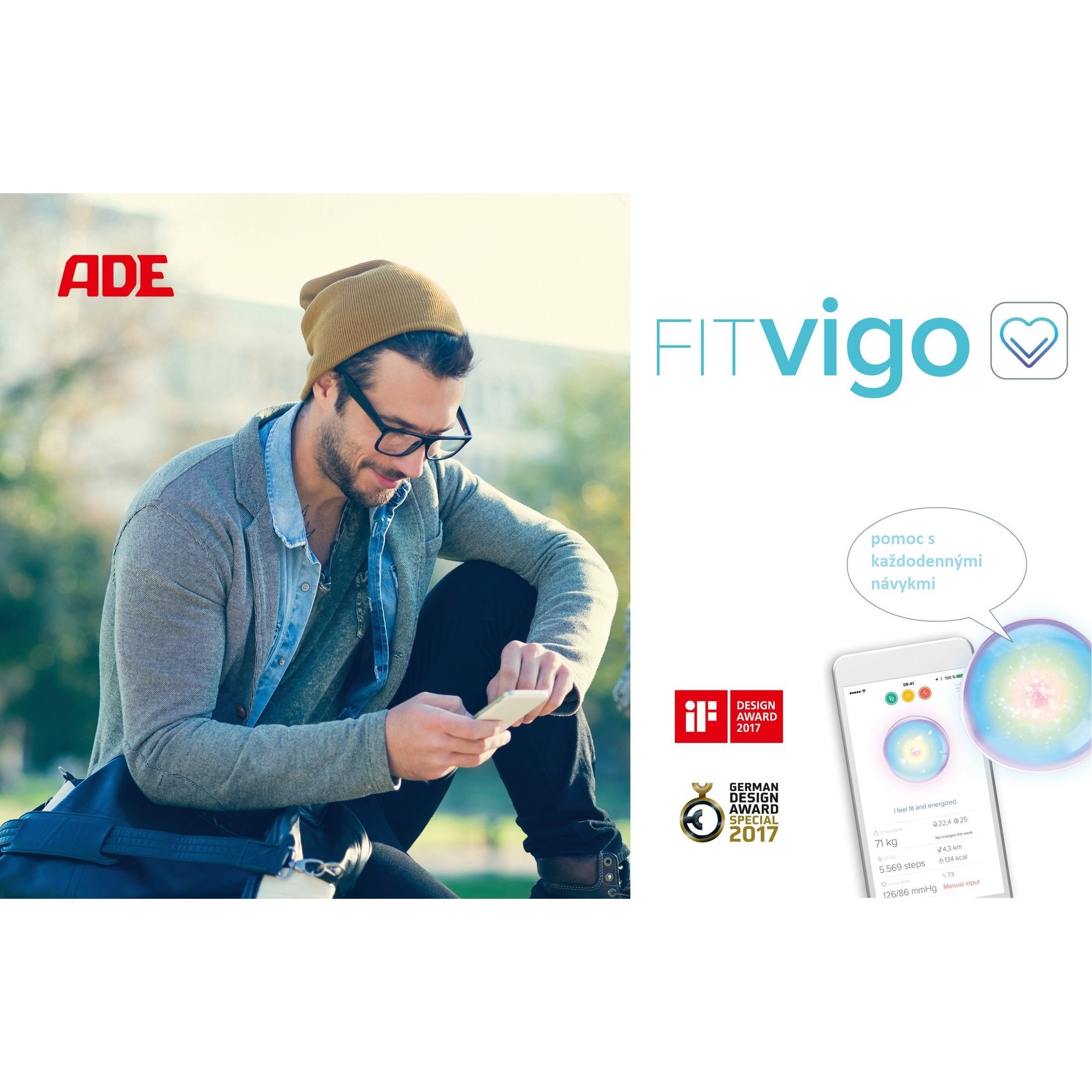 ADE FITVigo BA1601 Digitálna váha s analýzou zloženia tela s Bluetooth, strieborná