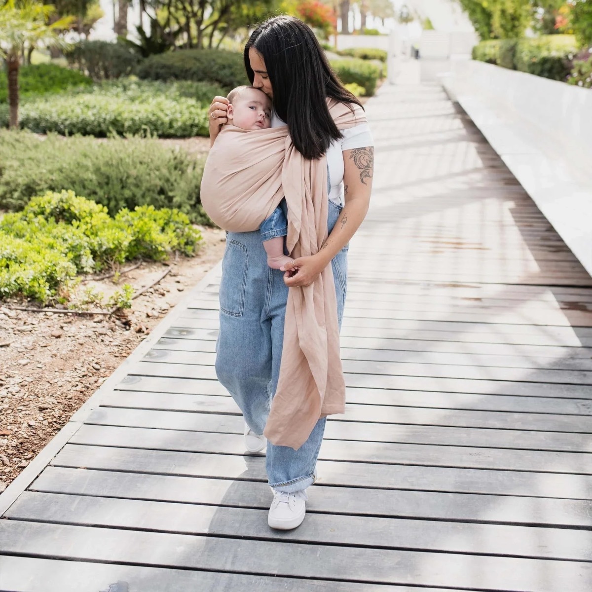 BOBA Ring Sling  Detský nosič/šatka z ľanu, púdrovo ružová