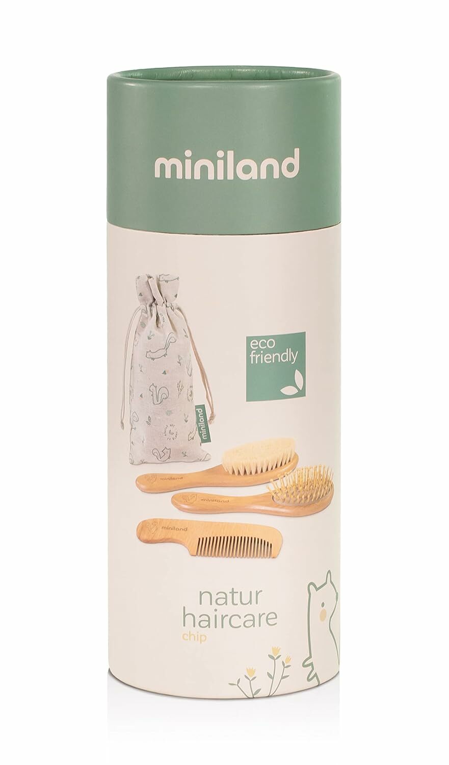 Miniland ECO-friendly Súprava na starostlivosť o dieťa (2 kefky, hrebeň, taška), Veverička