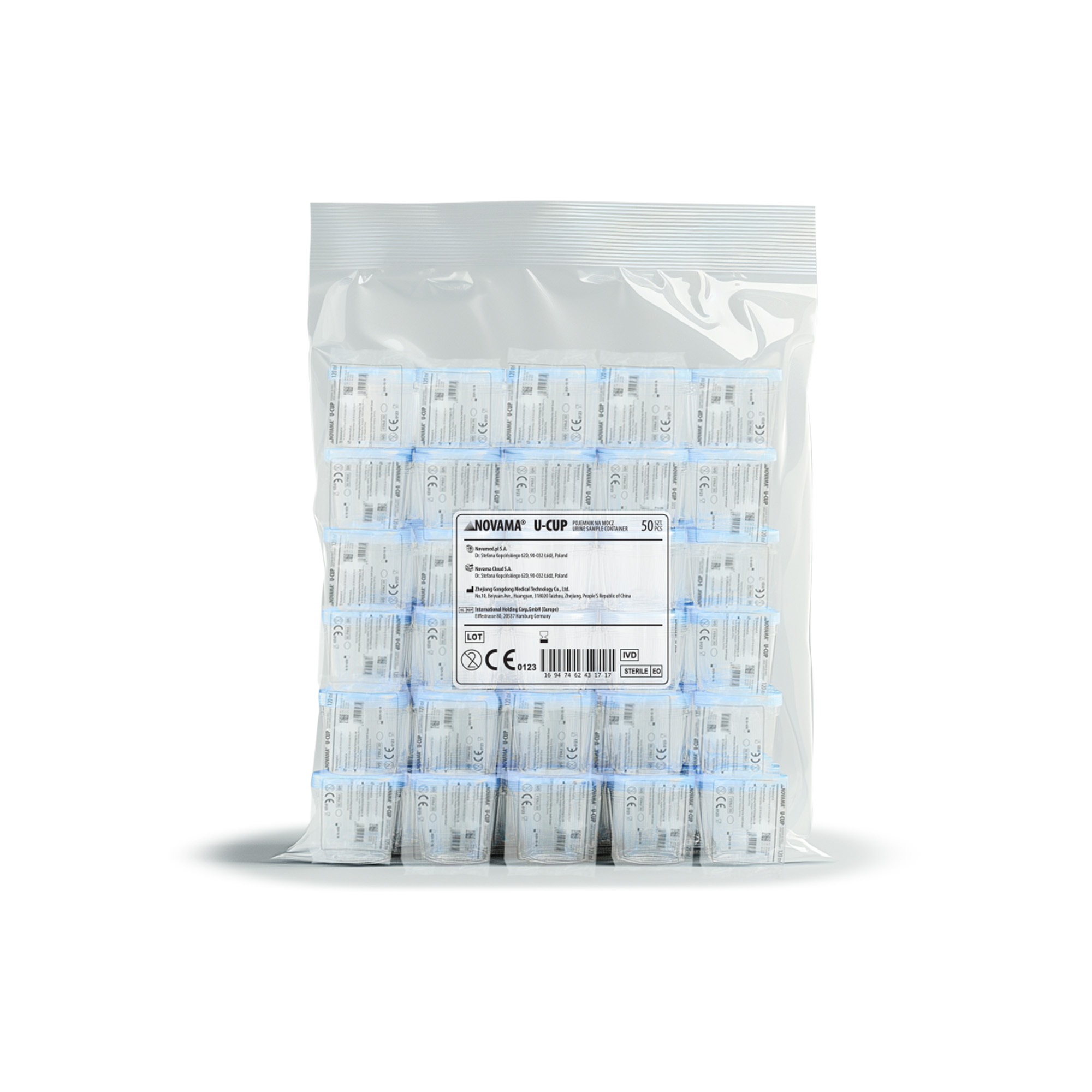 NOVAMA U-CUP Nádoba na moč, 50 ks