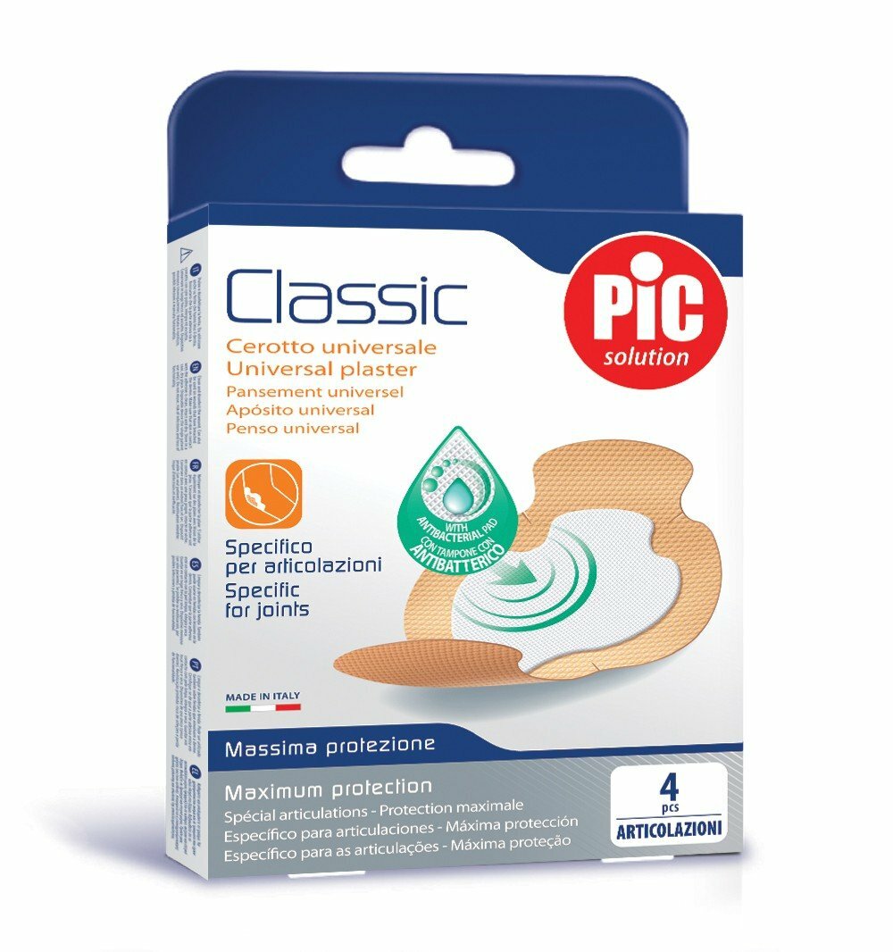 PIC Classic Antibacterial Joints, Sada antibakteriálnych náplastí na kolená a lakte, 4ks