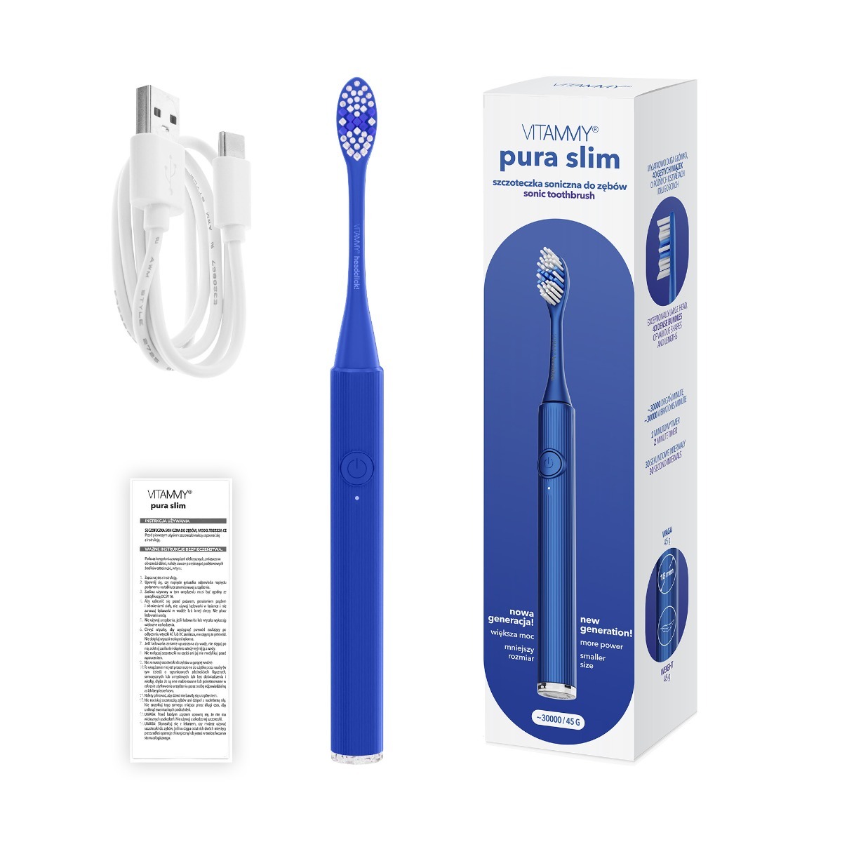 VITAMMY Pura Slim Ultralight Blue Sonická zubná kefka novej generácie, modrá