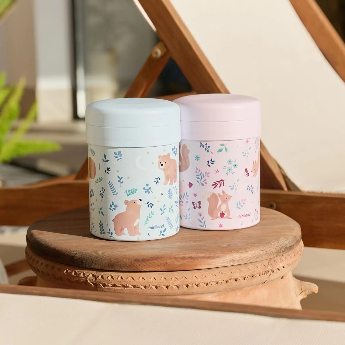 Miniland Termoska na jedlo s 2 hermetickými nádobami Dreamland 700 ml – Veveričky