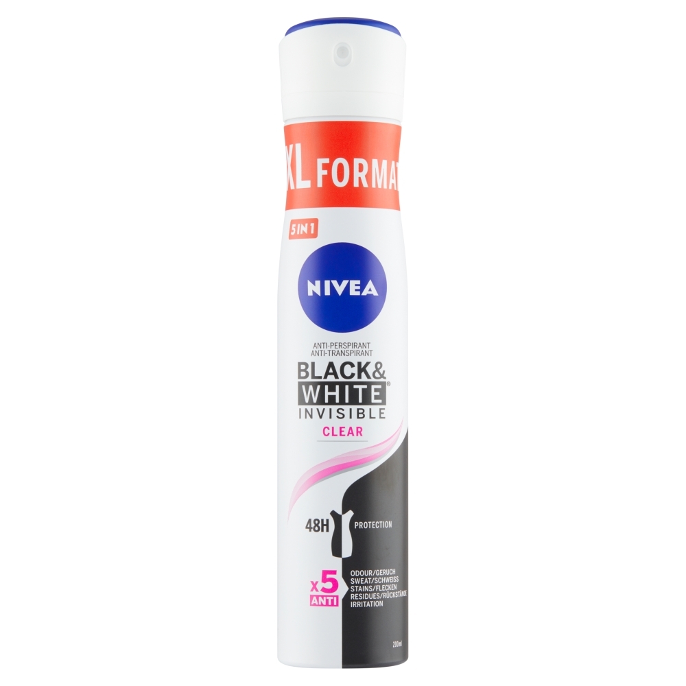 NIVEA Black & White Invisible Clear Sprej antiperspirant, 200 ml