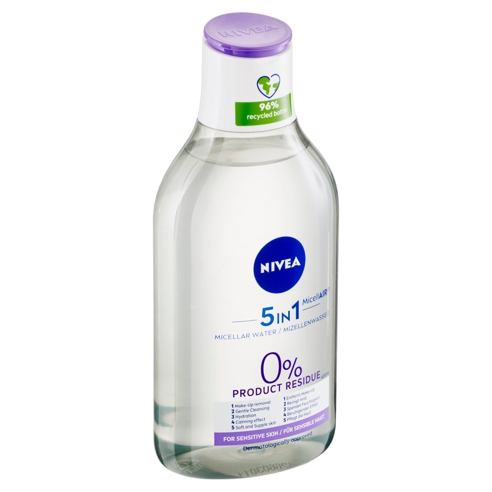 NIVEA MicellAir 5v1 Upokojujúca micelárna voda bez parfumu pre citlivú pleť, 400 ml