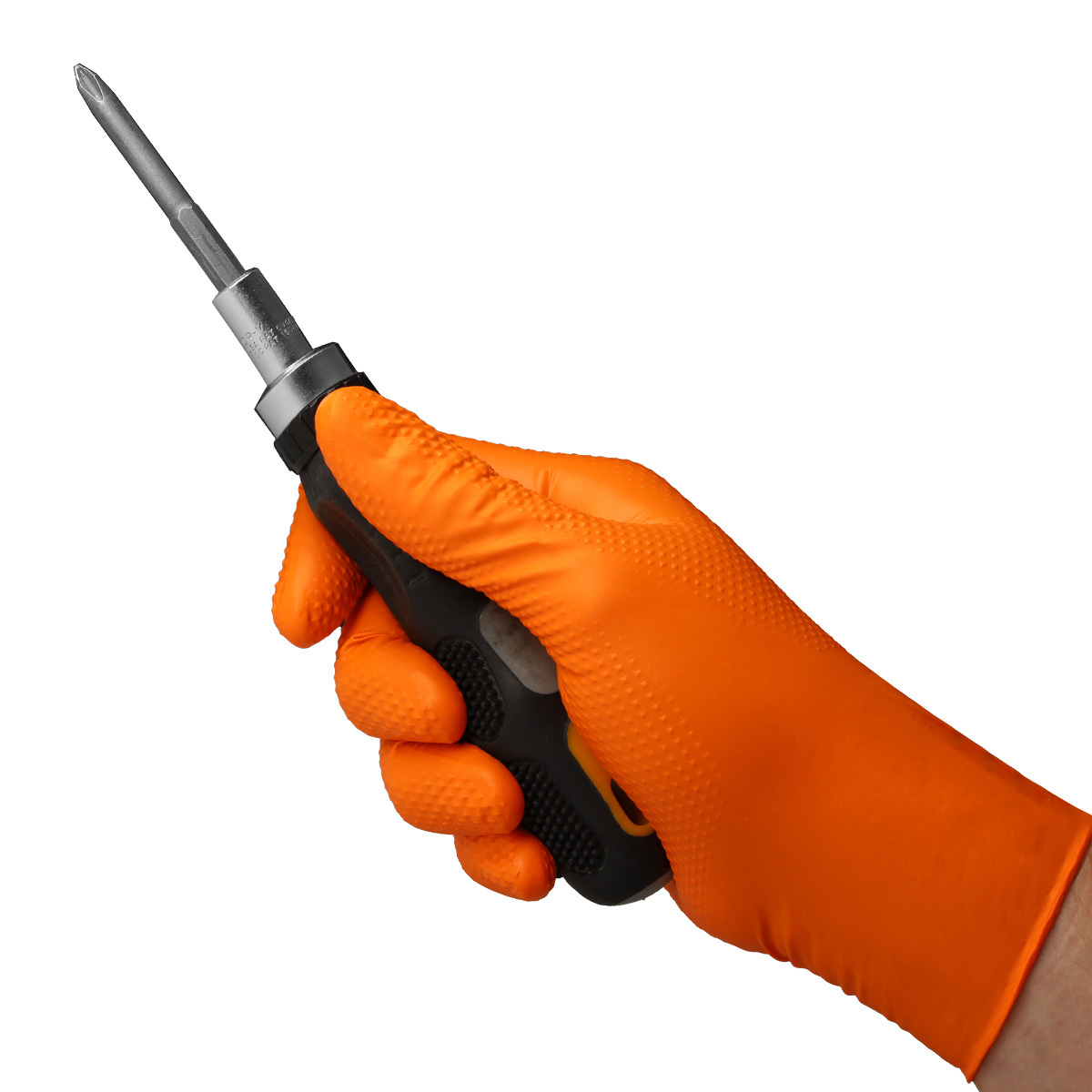 VELO STRONG GRIP Pevné nitrilové pracovné rukavice s pevným úchopom, veľ.M, oranžové, 50ks