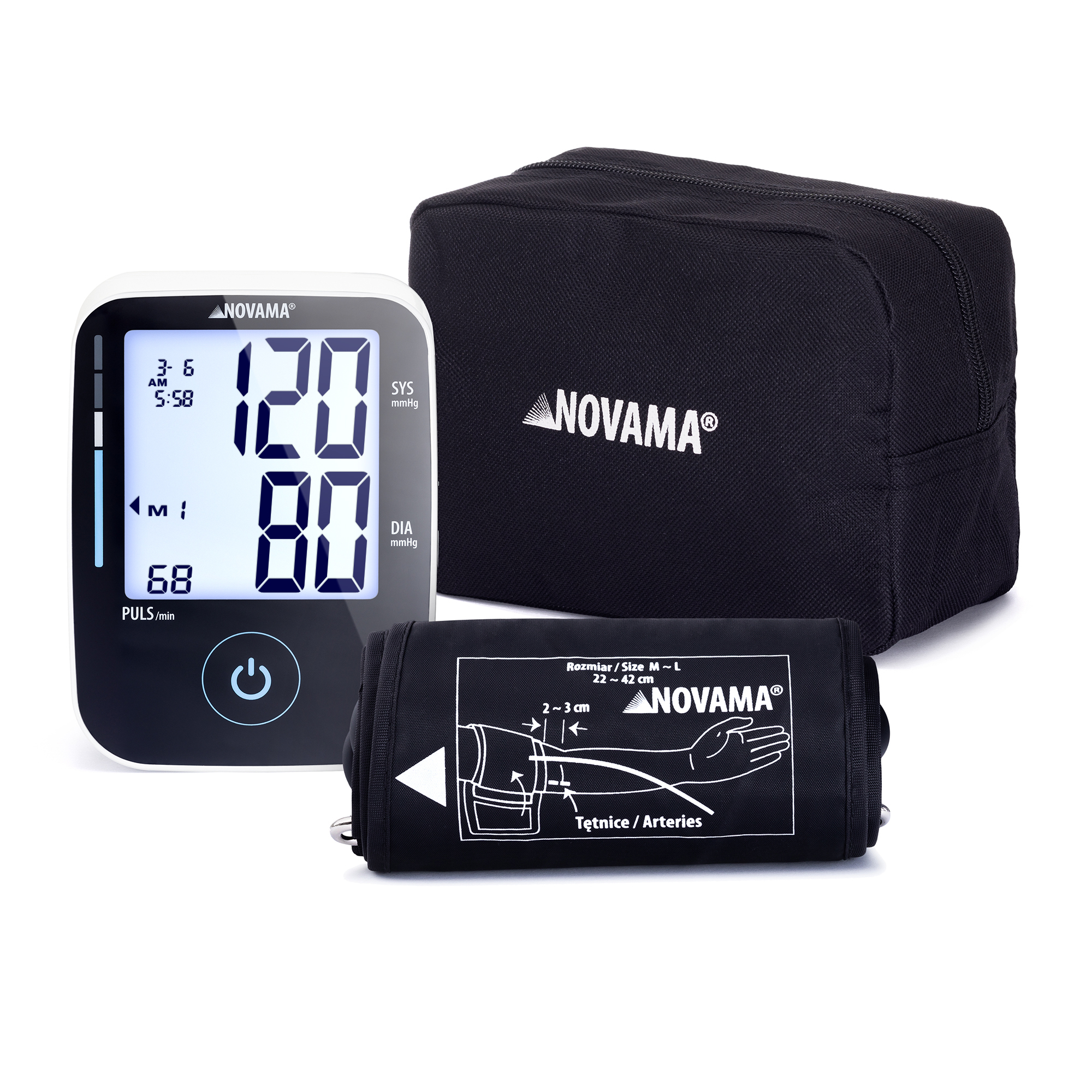 NOVAMA PRIME+ Black  Ramenný tlakomer s jemným a rýchlym meraním počas napúšťania manžety
