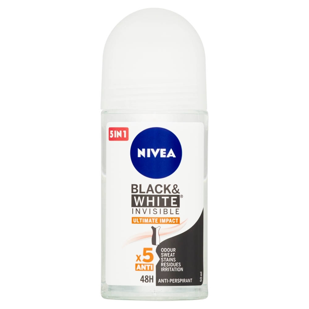 NIVEA Black & White Invisible Ultimate Impact Guľôčkový antiperspirant, 50 ml
