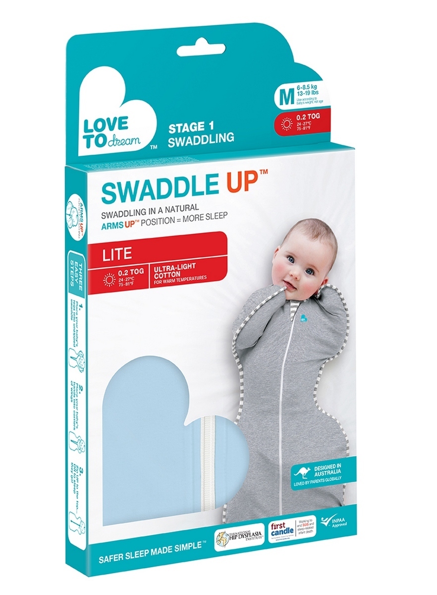 Love To Dream Swaddle UP Lite - Zavinovačka, veľkosť M, light blue,  FÁZA 1, 3-6m, 6-8,5kg