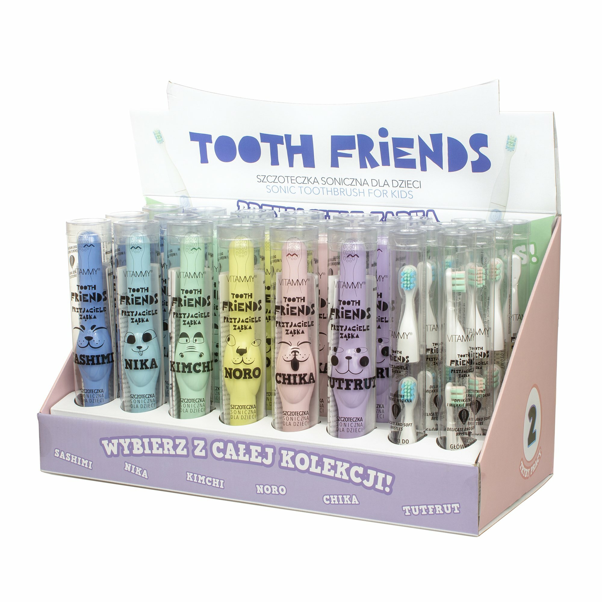 TOOTH FRIENDS DISPLAY detská sonická zubná kefka 18 ks + náhradné hlavy 8 ks