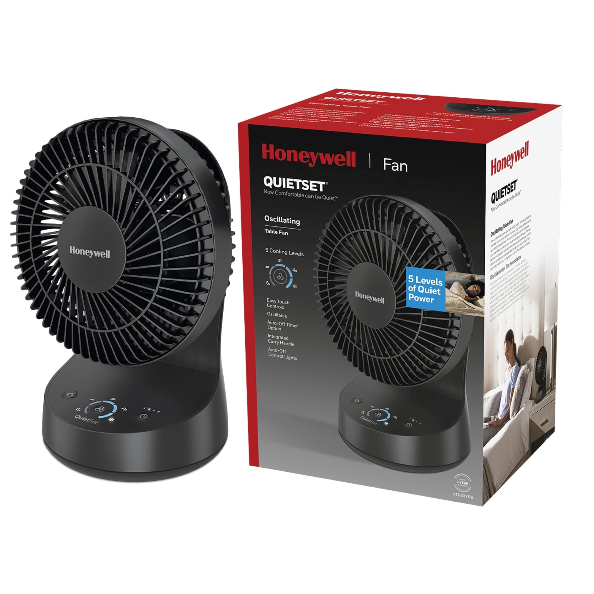 Honeywell HTF337BE4 QuietSet 5 tichý oscilačný stolný ventilátor