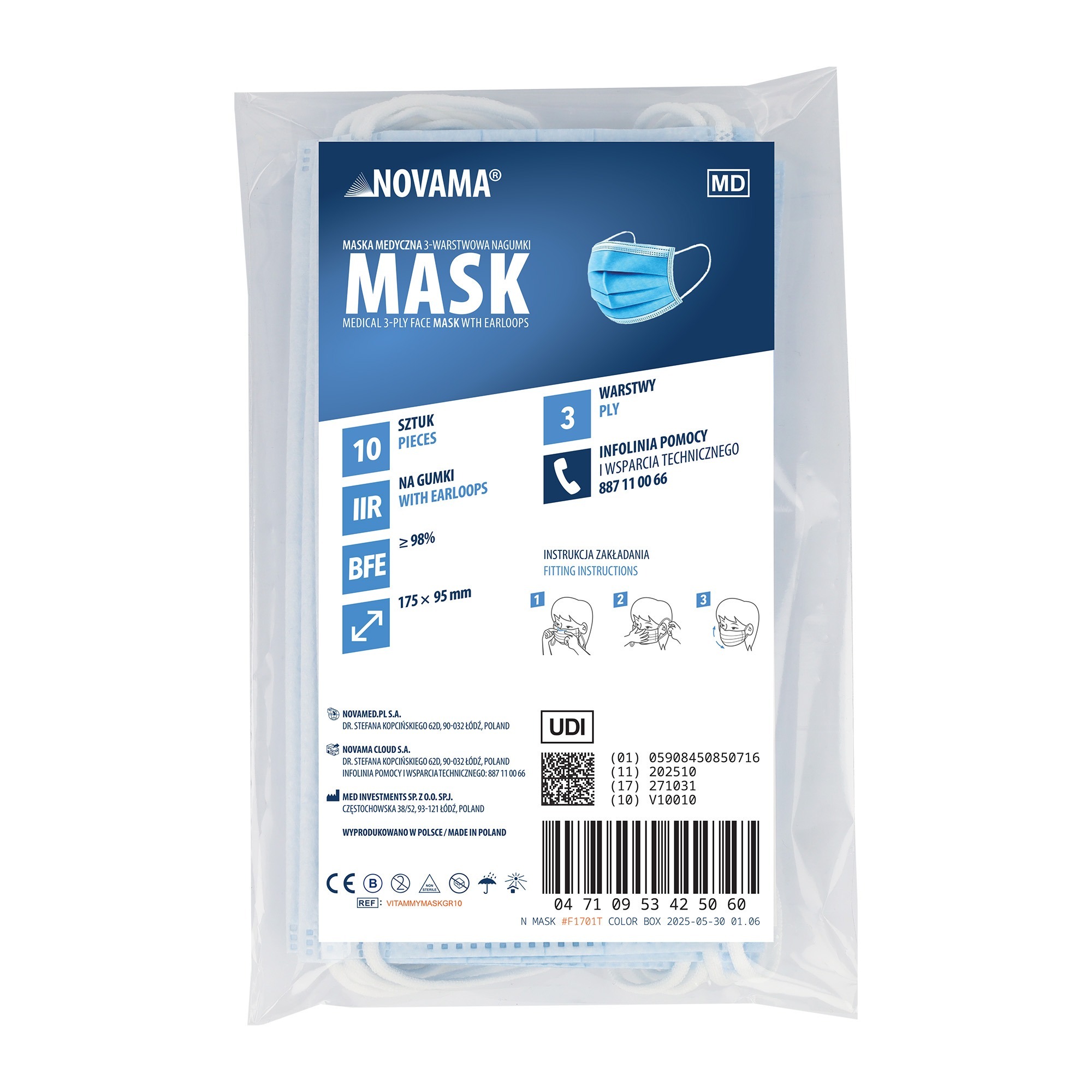 NOVAMA MASK Trojvrstvová medicínska maska na gumičky, výhodné balenie 1200 ks (120x10 ks)
