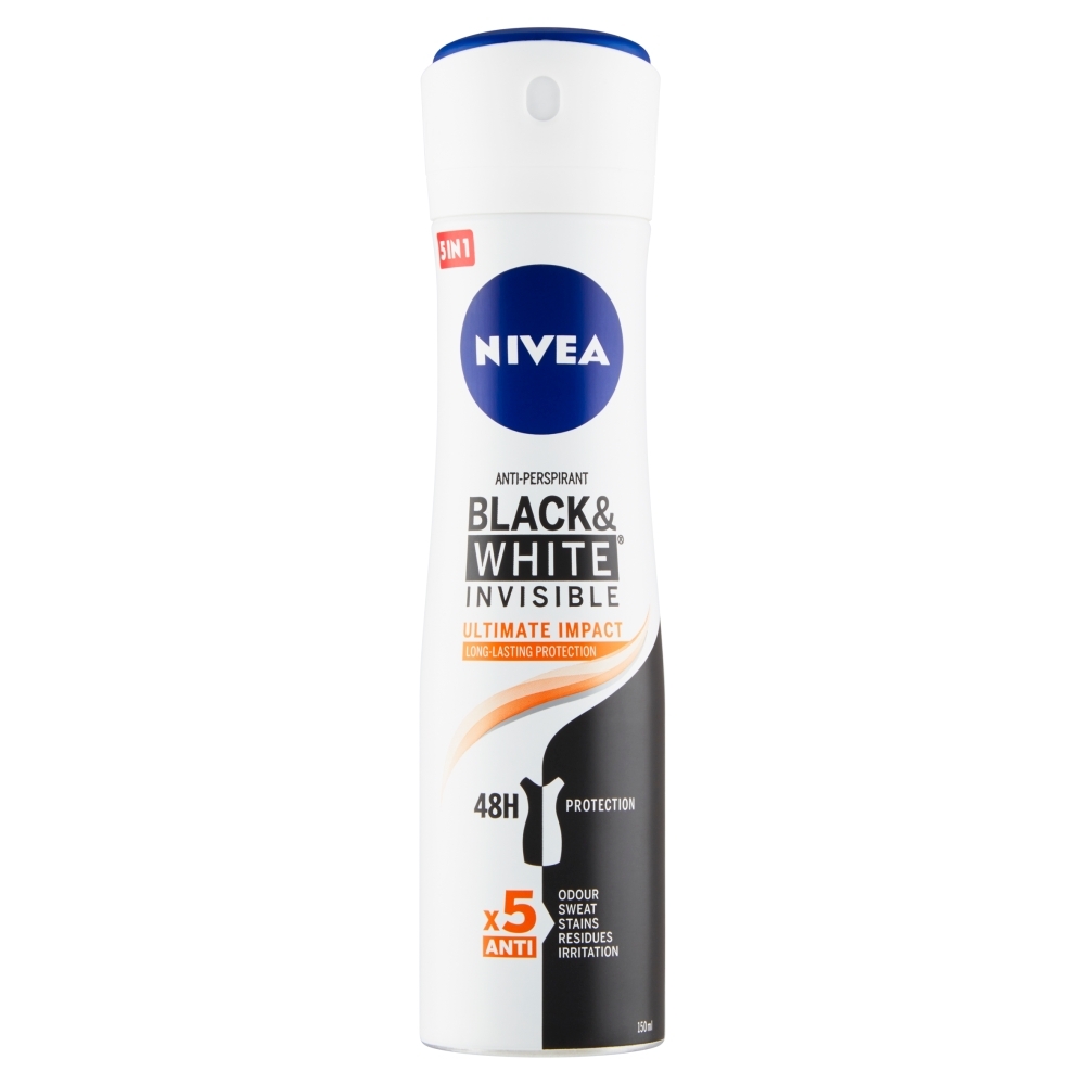 NIVEA Black & White Invisible Ultimate Impact Sprej antiperspirant, 150 ml