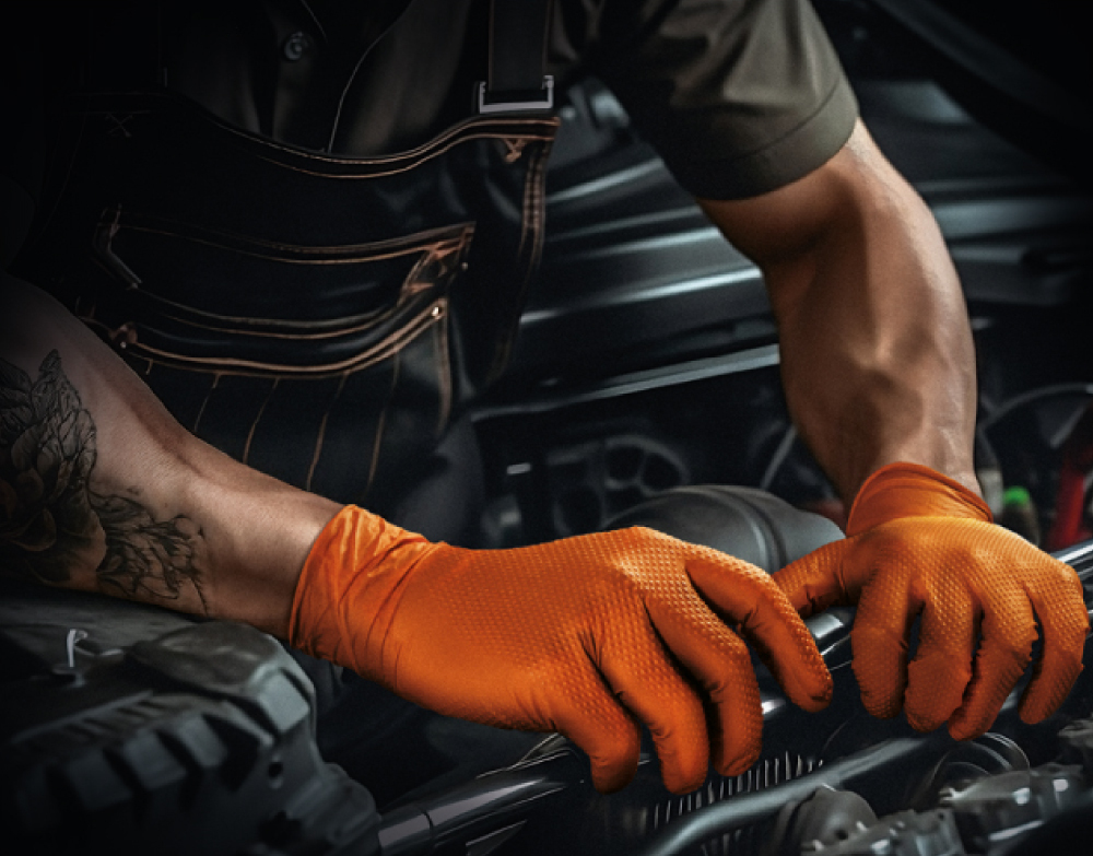 VELO STRONG GRIP Pevné nitrilové pracovné rukavice s pevným úchopom,veľ.XXL, oranžové,50ks