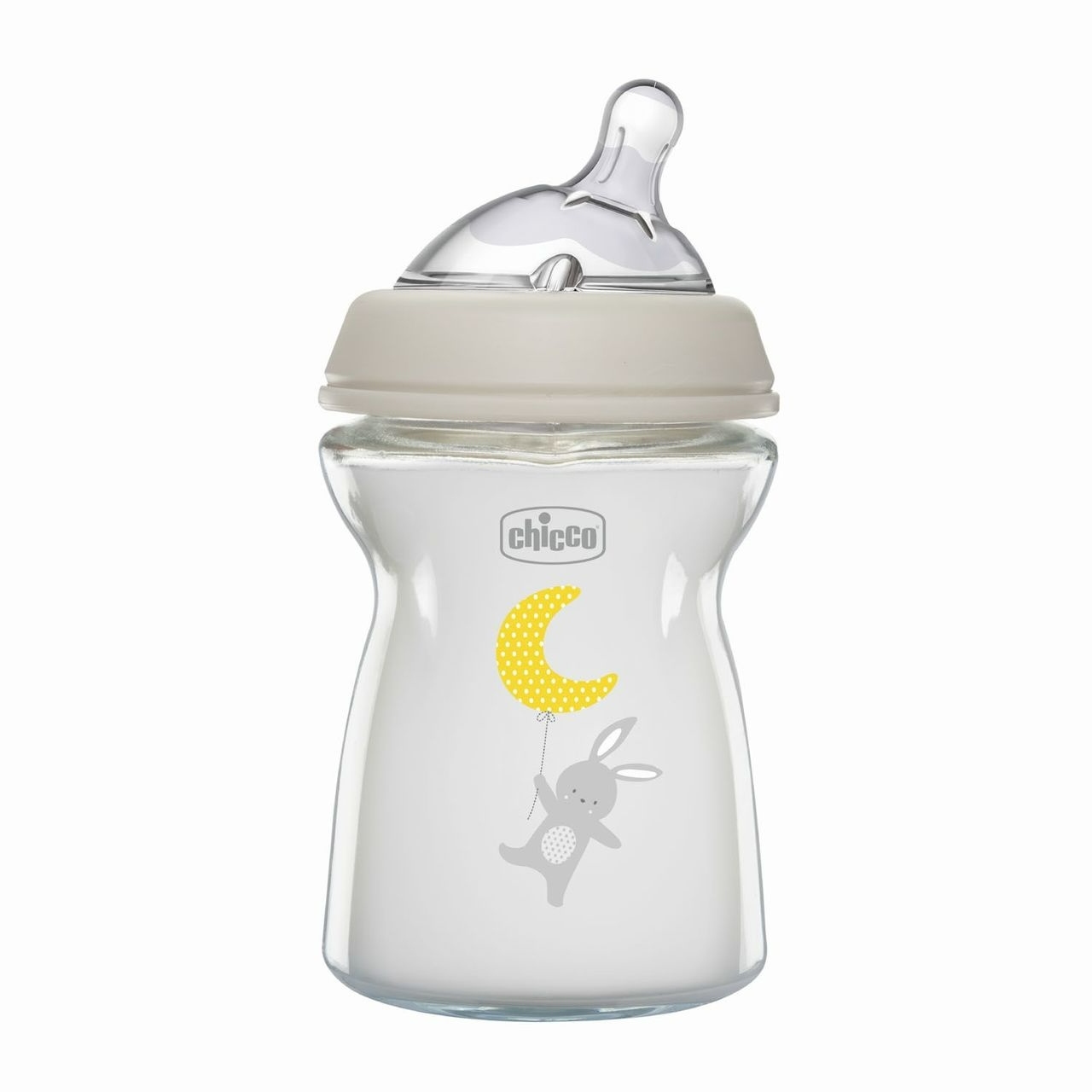 Chicco Naturalfeeling Sklenená fľaša 250ml, so silikónovým cumlíkom, pomalý prietok 2+